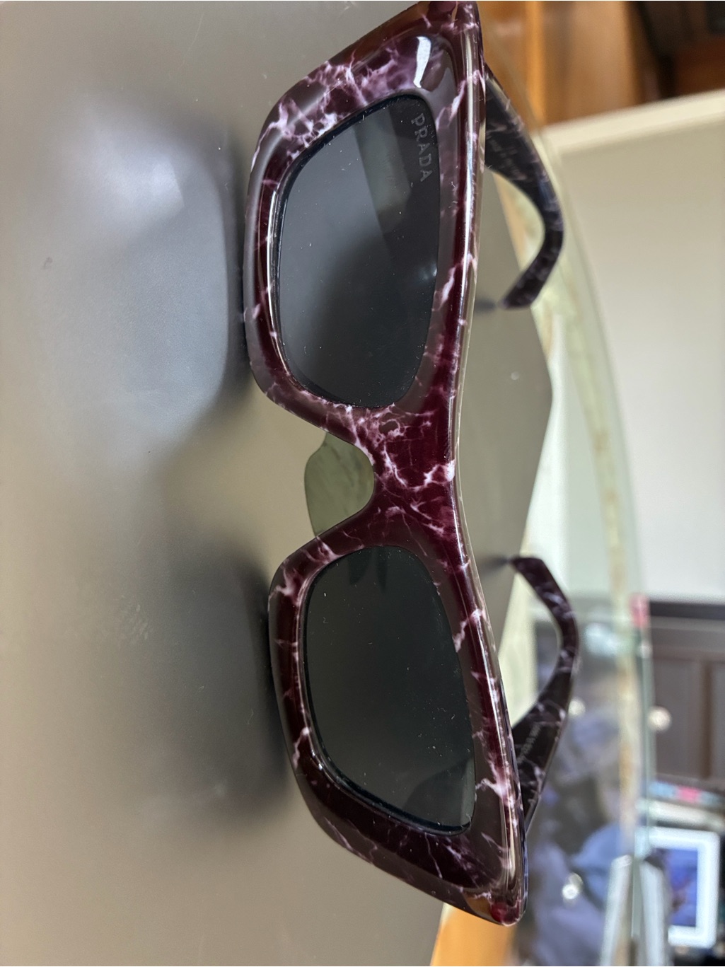 Prada Marbled Burgundy Cat-Eye Sunglasses